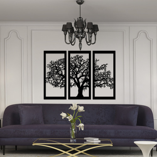 تابلو ۳ تکه سالی وان مدل درخت رنگ مشکی